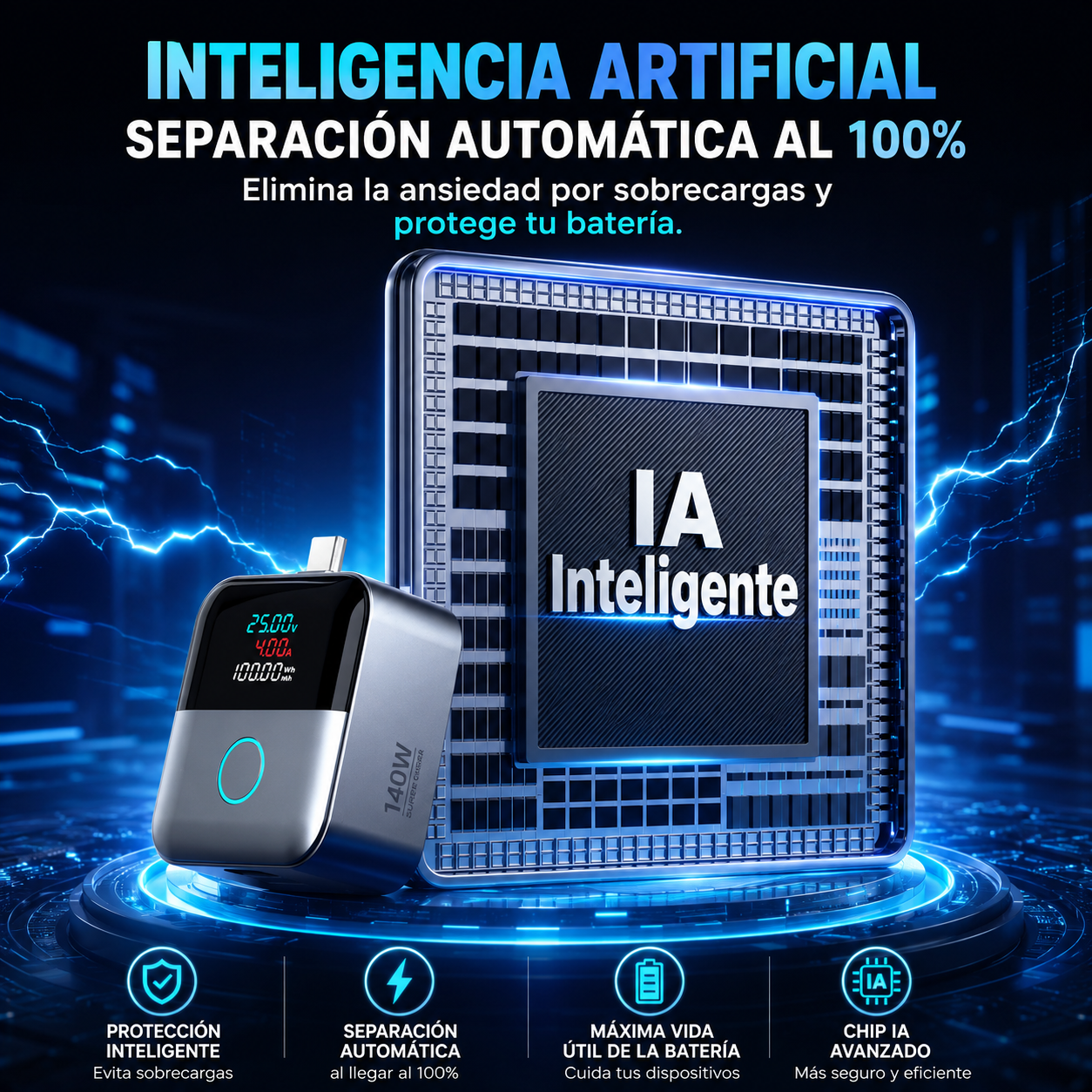 SmartCut 140W™ – El adaptador que desconecta la carga automáticamente al llegar al 100 %