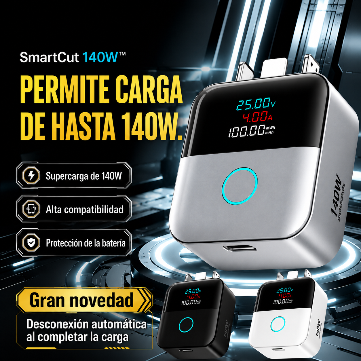 SmartCut 140W™ – El adaptador que desconecta la carga automáticamente al llegar al 100 %