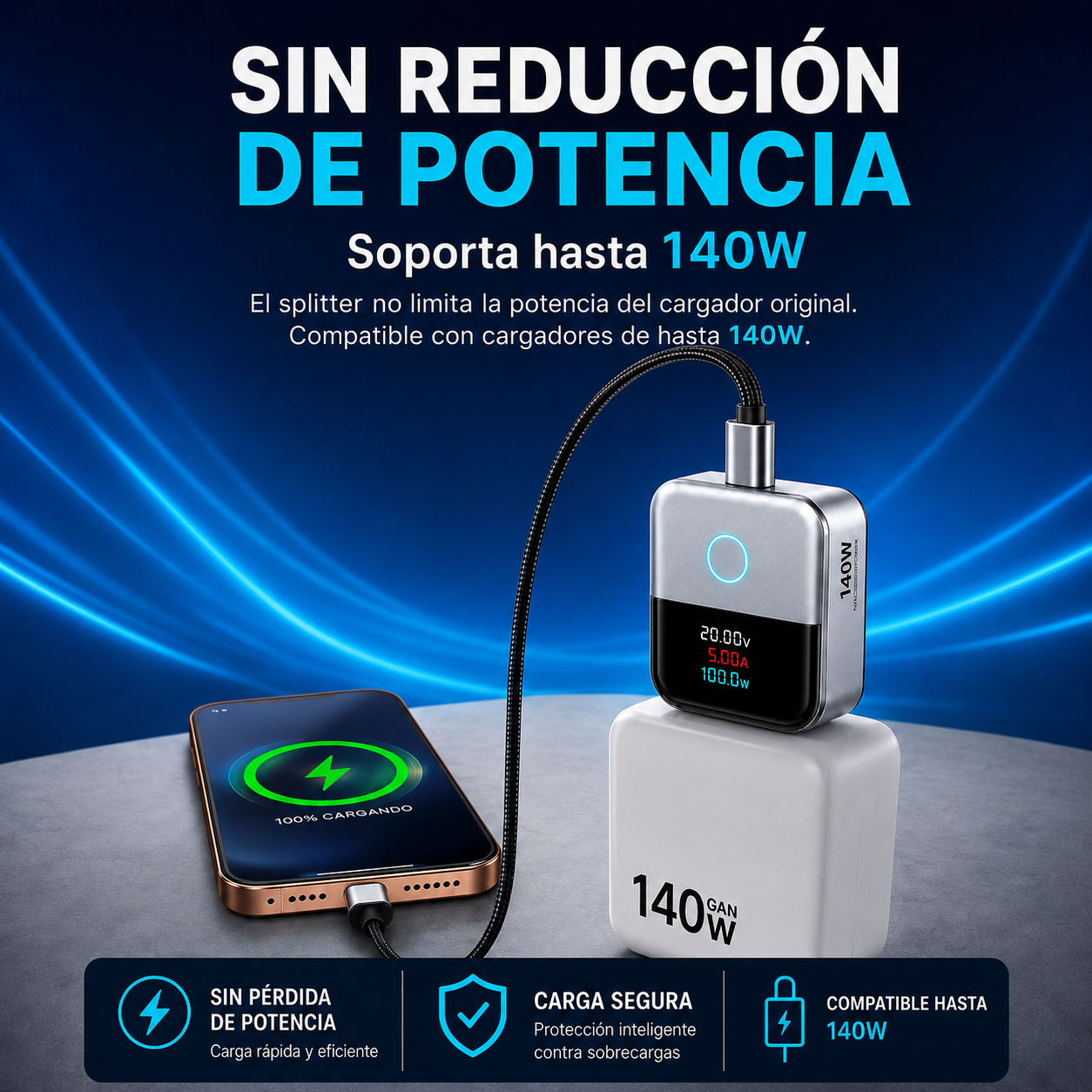 SmartCut 140W™ – El adaptador que desconecta la carga automáticamente al llegar al 100 %