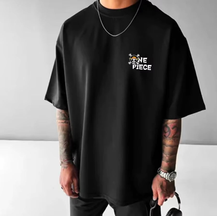 Camiseta clásica de cómic Manga corta Cuello redondo Verano Parejas para hombres y mujeres